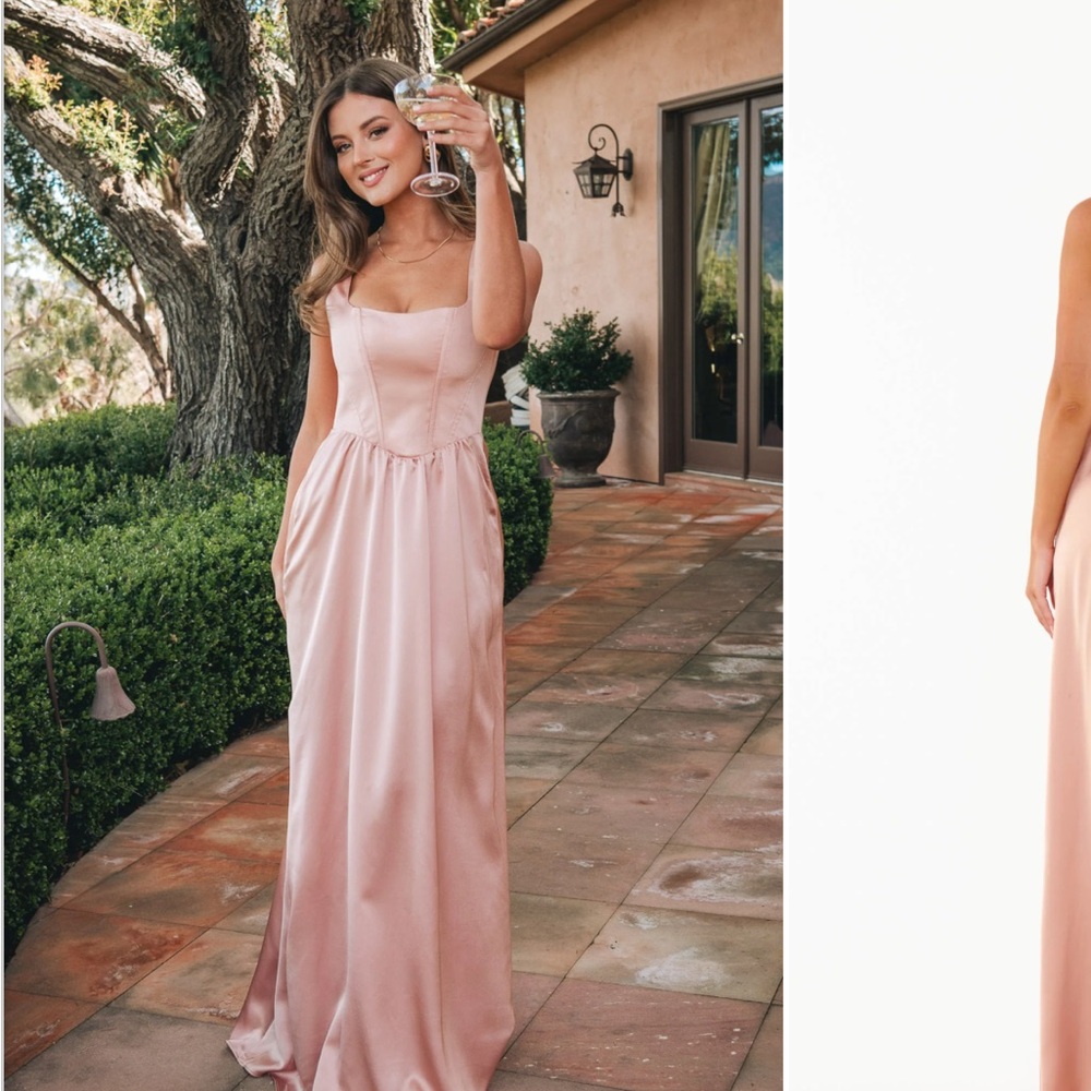 Show Me Your MuMu Strapless Satin Maxi Dress in Blush Pink